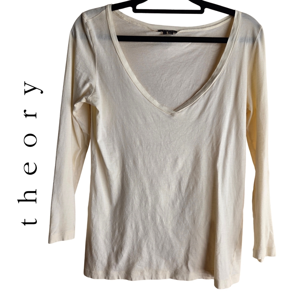 Theory Women's Cream V-Neck Top